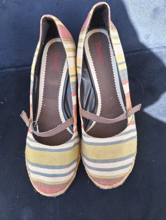 Dexter Shoes - Dexter Striped Canvas Mary Jane Flats - Yellow, Blue, Red